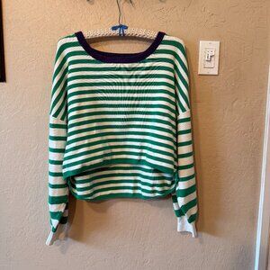 Cropped Kelly Green Striped Sweater